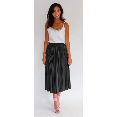 Est' Seven Pleated Leather Skirt - Black / SALE Est' Seven Pleated Leather Skirt - Black / SALE